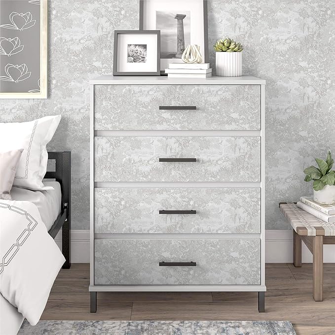 Heroad Peel and Stick Wallpaper Grey and White Vintage Forest Animals Floral Wallpaper Removable Self-Adhesive Contact Paper for Bedroom Living Room Cabinets Decoration Thicken Vinyl 17.3" x 393"