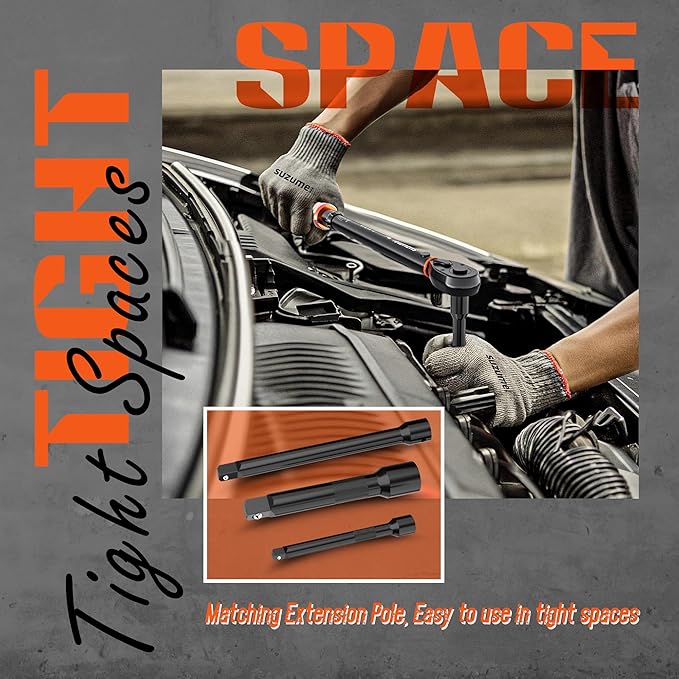 6PCS Torque Wrench Set 1/2 3/8 1/4 Inch Drive Click ±3% Accuracy | 10–170 Ft.lb, 5–45 Ft.lb, 20–220 In.lb, Dual-Direction, 3 Extension Bars Dual-Scale for Car,Moto,Truck,Spark Plug,Bike Repair
