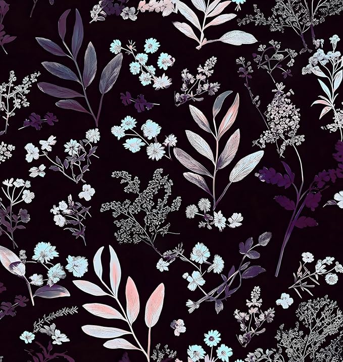 Laatse Vintage Purple Wallpaper Peel and Stick Dark Pink Floral Wallpaper 17.5'' x 393'' Purple Leaf Contact Paper Vinyl Waterproof Self Adhesive Boho Botanical Wall Paper for Bedroom Cabinet Décor