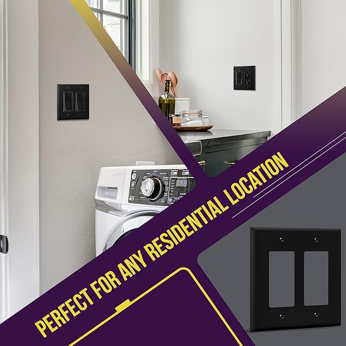 ENERLITES Decorator Light Switch or Receptacle Outlet Wall Plate, Gloss Finish, Midway Size 2-Gang 4.88" x 4.92", Unbreakable Polycarbonate Thermoplastic, UL Listed, 8832M-BK, Black