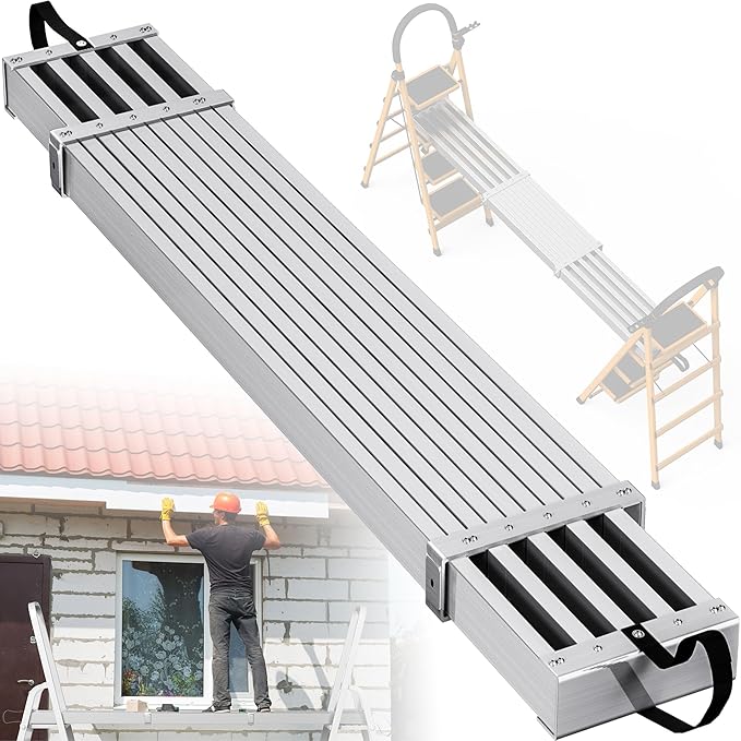 YINTATECH Extendable Aluminum Plank, Upgraded Ladder Scaffolding Planks, 6-9 ft Adjustable Length, 12.5 in Wide, Telescoping Work Plank with Skid-Proof Platform, 440lbs, Silver