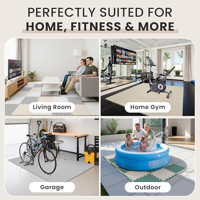 bemaxx Gym Mats Set - 18 pcs EVA Interlocking Foam Floor Tiles (12.6"x12.6"x0.4") 18sqft Protective Gym Flooring Sports Home Workout Exercise Mats Puzzle Garage Fitness Play-Room Pool Treadmill Bike