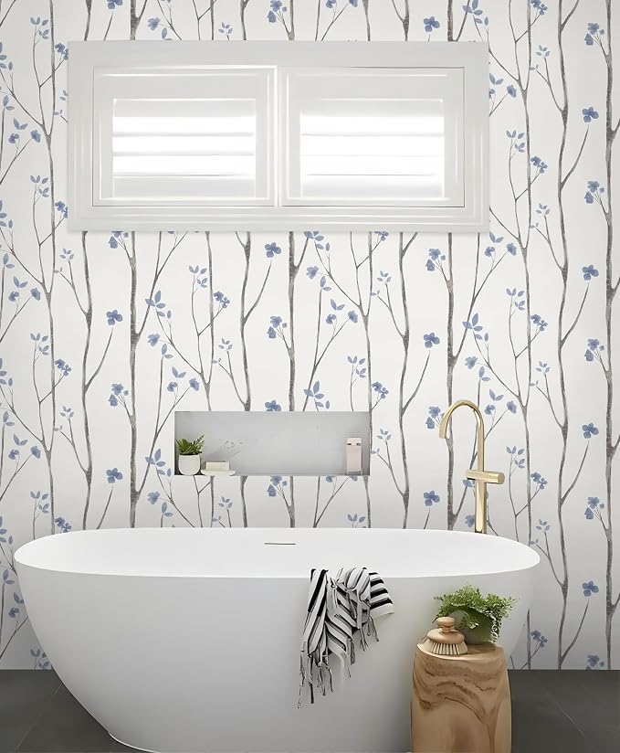 Timeet 16.1" x 197" Leaf Wallpaper Peel and Stick White and Purple Wallpaper Boho Self Adhesive Removable Vinyl Contact Paper for Bedroom Living Room Decor