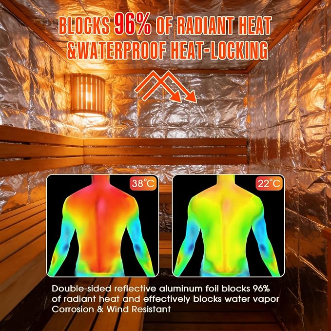 Sauna Foil Vapor Barrier, 4FT x 100FT 400 sqft Aluminum Insulation | Heavy-Duty Reflective Thermal Barrier Roll, Non-Perforated Aluminum Foil, Energy Saver for Sauna, Attic, Garage, Crawl Space