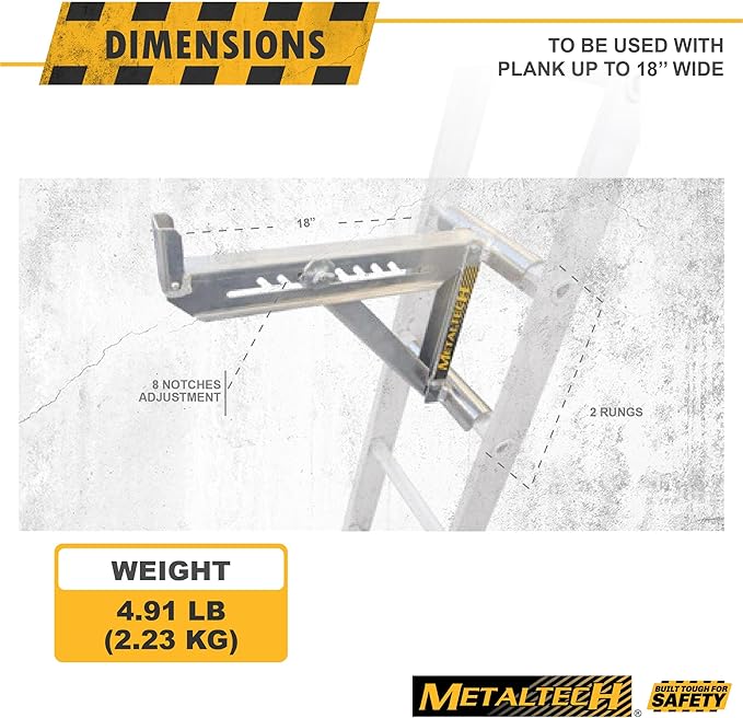 Metaltech 1 Unit 2-Rung Ladder Jack E-LJ20, Aluminum Jack for Scaffolding Extensions and Work Platforms, Scaffold, Masonry, Painting, Roofing Tool for Job Site and Home Improvement