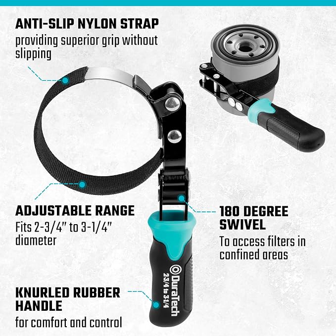 DURATECH Anti-Slip Small Swivel Oil Filter Wrench, 2-3/4" to 3-1/4" | Oil Filter Removal Tool, Ideal for Car Repair Tools
