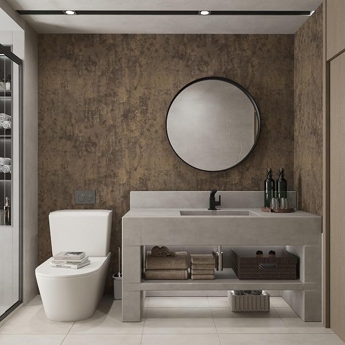TOTIO Dark Brown Concrete Cement Wallpaper Peel and Stick Tan Countertop Contact Paper Retro Industrial Style Wall Paper 16x354inch Bubble-Free Design Matte Thicken Waterproof Self-Adhesive Vinyl Wrap