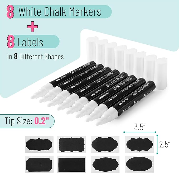 Erasable White Chalk Markers, 8 Pack, Reversible Tip by Mr. Pen