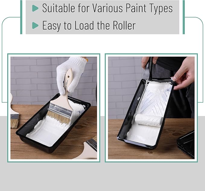 Bates 4 Inch Paint Tray Liners - 12 Pack Black Plastic Disposable Paint Pans