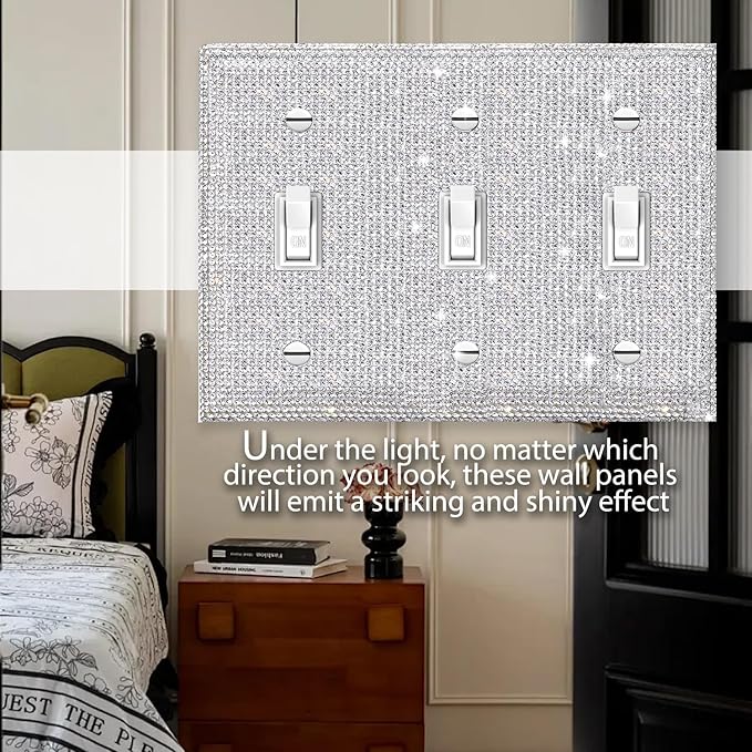 Silver Shiny Silver Rhinestones Wall Plates Light Switch Cover Plate Decorative Wall Plate 3 Gang Toggle Outlet Cover