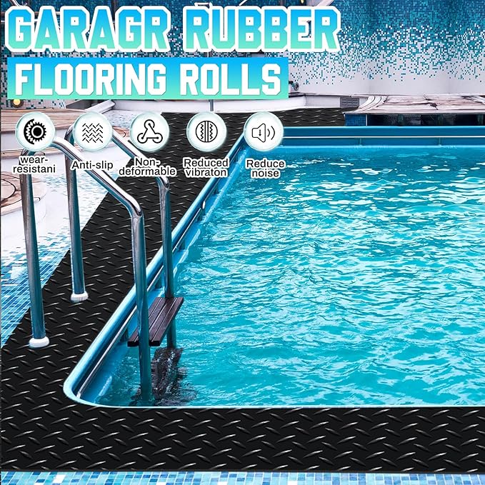 Breling 20 in x 10 ft Rubber Diamond Plate Rolls Garage Floor Mat for Under Car, Heavy Duty Flooring Rug for Trailers Garage, PVC Water/Stain Outside Resistant Parking Rv Tool