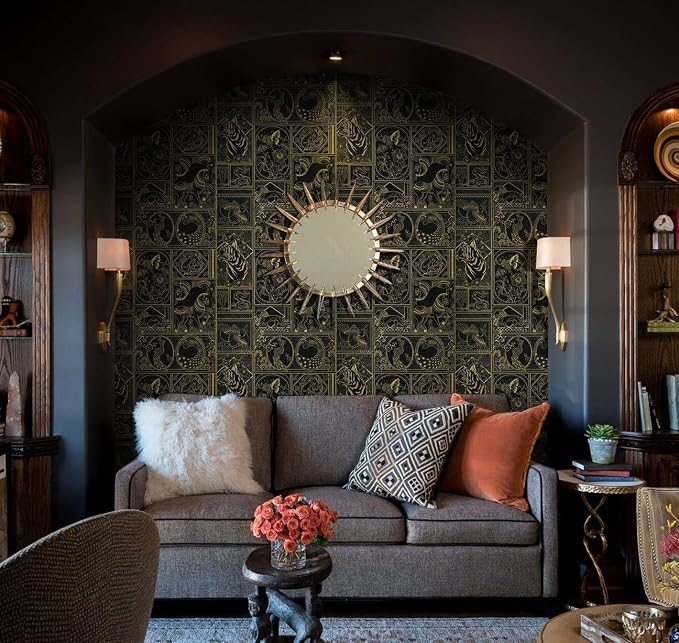 Erfoni 118"x17.7" Black and Gold Wallpaper Vintage Peel and Stick Wallpaper Special Animals Pattern Contact Paper Stick and Peel Self Adhesive Removable Wall Paper for Countertop Cabinets Covering