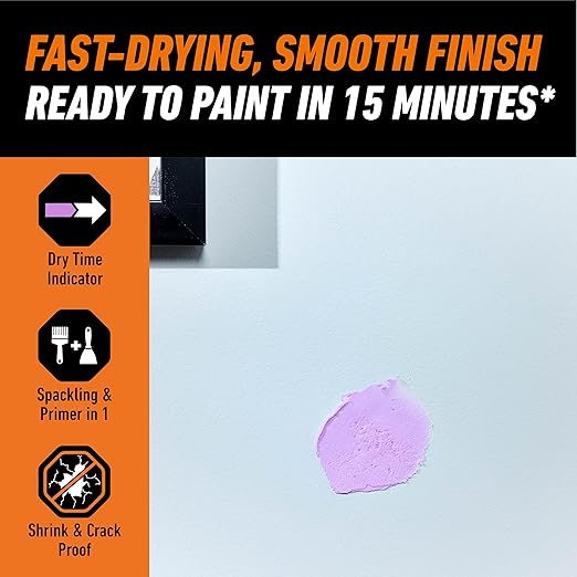 Gorilla High Performance Wall Repair Color Change, 16 Ounce Tub, Applies Purple, Dries White – Spackling & Primer in One, Shrink & Crack Resistant