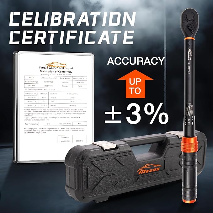1/2-Inch Drive Click Torque Wrench, 10-180 Ft-Lb/13.6-244.0 Nm, Dual-Direction 72-Tooth Ratchet, ±3% Precision with Dual Scale Torque Wrenches for Bike, Motorcycle & Car