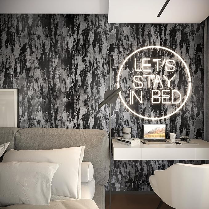 Black Concrete Wallpaper Peel and Stick Glossy Industrial Cement Wallpaper 31.5"x354" Concrete Contact Paper with Air Guide Slot Design Industrial Wall Paper for Living Room, Hallway Coffee Shop