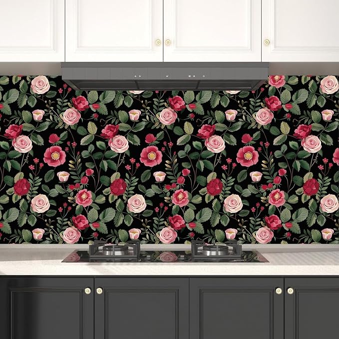 Vintage Pink Floral Peel and Stick Wallpaper 17.5" × 393" | Self Adhesive/Removable/Waterproof/Thick Vinyl Contact Paper for Bathroom Bedroom Shelf Cabinet Drawer,Prepasted,Easy Peel
