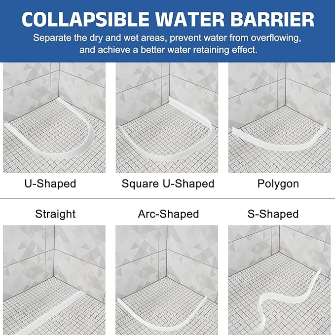 uxcell Shower Water Barrier, 78" TPE Splash Guard Shower Water Stopper Retention System for Bathtub Sink Washing Machine Dry and Wet Separation, 1.18"W x 1.77"H, White