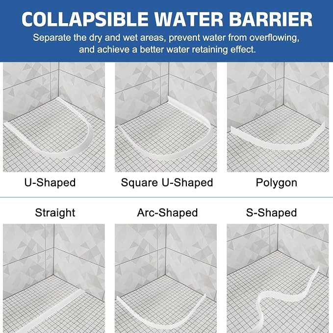uxcell Flexible Shower Water Barrier, 39" TPE Shower Edge Water Stopper Blocker Splash Guard for Bathtub Sink Washing Machine Dry and Wet Separation, 0.79"W x 1.18"H, Grey