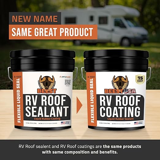 BEEST RV Roof Coating White, 3.5 Gallon Covers up to 175 sqft (2 Coat), Solar Reflective & Waterproof Sealant| Elastomeric Leak Repair Coating, Liquid Rubber RV Roof Sealant for Trailer, Camper & More