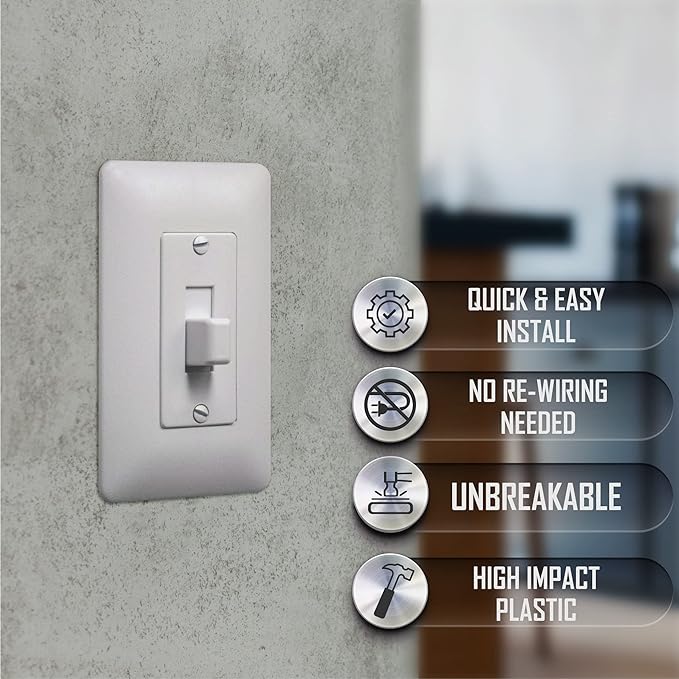 TayMac 5070W MASQUE 2000 Mid-size White 1-Gang Decorator Toggle Switch Wall Plate with Toggle Cover, Paintable Outlet Cover Replaces Old Wall Plate