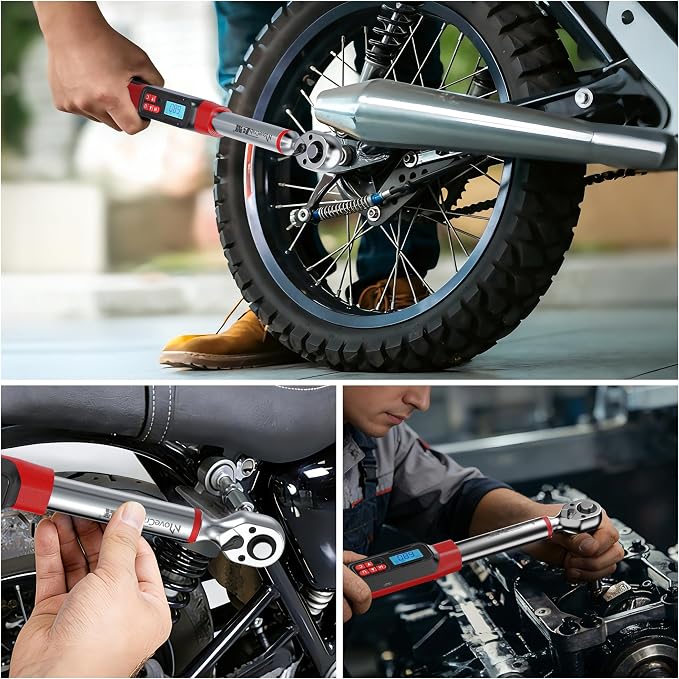 3/8" Digital Torque Wrench Set, 5-99.6 Ft.lb, ±2% Accuracy, 8pcs | Electronic Torque Wrench with LED & Buzzer Alerts, 4 Sockets, Extension Bar & Adapters for Automotive, Motorcycle, Bicycle