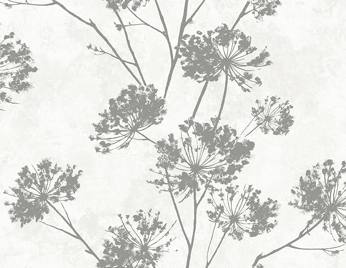NextWall Harry & Grace Dandelion Floral Peel and Stick Wallpaper (Metallic Silver)