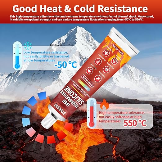 High Temp Silicone Sealant, High Temperature Adhesive, Heat Resistant Glue, Insulation and Waterproof Quick Drying Silicone Adhesive for Ovens Fireplace Microwave, Transparent, 2 Pack, 3.53 OZ