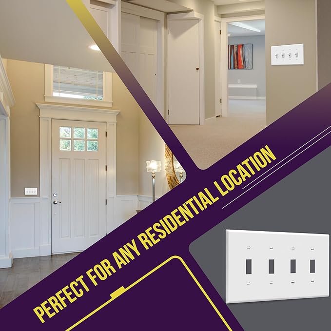 ENERLITES Toggle Light Switch Wall Plate, 4-Gang 4.88" x 8.58", Mid-Size, UL Listed, 8814M-W, White