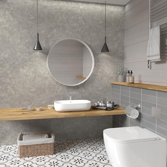 JSEVEM 31"×354" Light Grey Concrete Wallpaper Peel and Stick Industrial Gray Contact Paper 3D Textured Vinyl Wrap Self Adhesive Cement Wall Paper for Countertop Bedroom Office Walls Air Guide Design