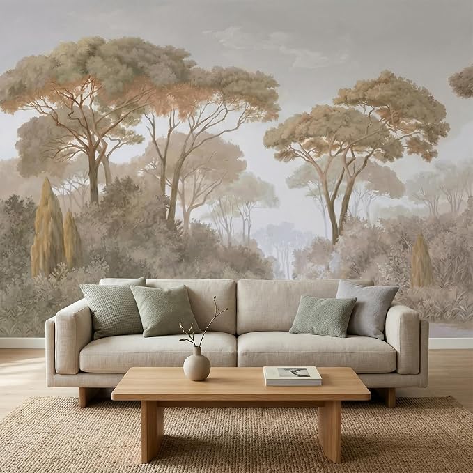 MFWFM Forest Peel and Stick Wallpaper Vintage Jungle Landscape Wall Mural | 137"x96", for Bedroom Living Room Bathroom, Self Adhesive Canvas