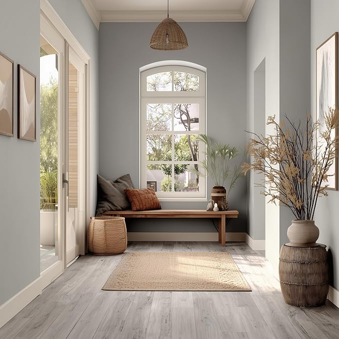 EVOLVE Interior Paint & Primer, Eggshell (Silver Gray), 5 Gallon – One-Coat Coverage, Excellent Hide, Low VOC, Low Odor, Washable Paint for Walls, Doors & Trim