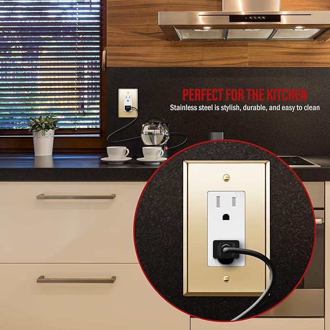 ENERLITES Decorator Switch or Receptacle Metal Wall Plate, Stainless Steel Outlet Cover, Corrosion Resistant, Mid-Size 1-Gang 4.88" x 3.11", Stainless Steel 201, 7731M-PB, Polished Brass