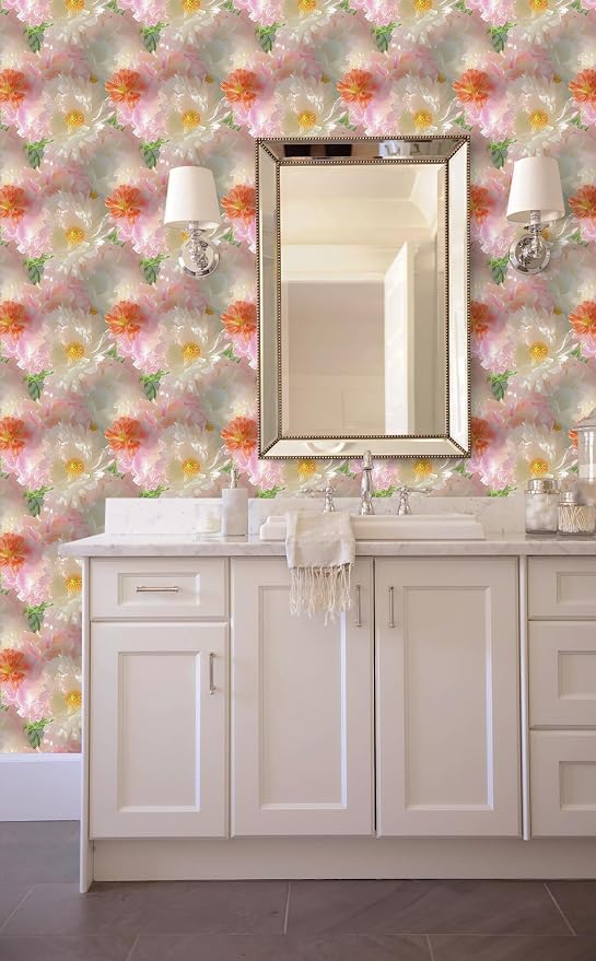 Yasinet Pink Floral Wallpaper Pink Vintage Wallpaper Floral Contact Paper Boho Waterproof Removable Self Adhesive Wall Paper for batnroom/Livingroom/Cabinets Vinyl 17.3''×78.7''