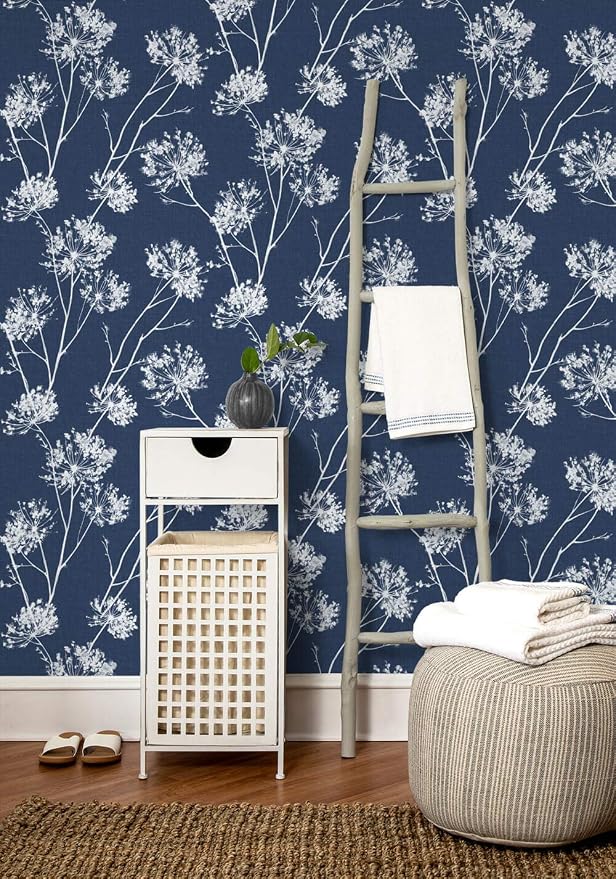 NextWall One O'Clocks Botanical Peel and Stick Wallpaper (Denim Blue)