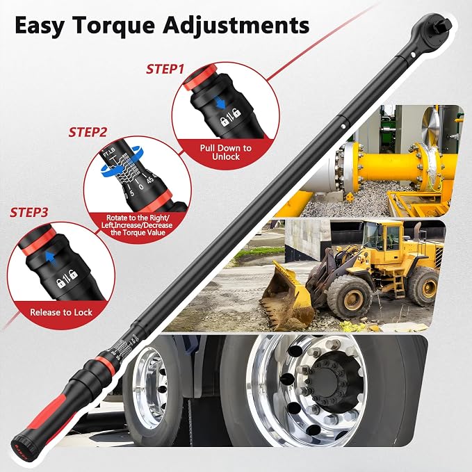VANPO Torque Wrench 3/4 Inch Drive 100-800 Ft-Lb, 48" Length, ±3% Accuracy | Heavy Duty for Truck, Construction & Agricultural Equipment, Click Style, Dual Direction, TPR+ABS Handle, with Carring Case