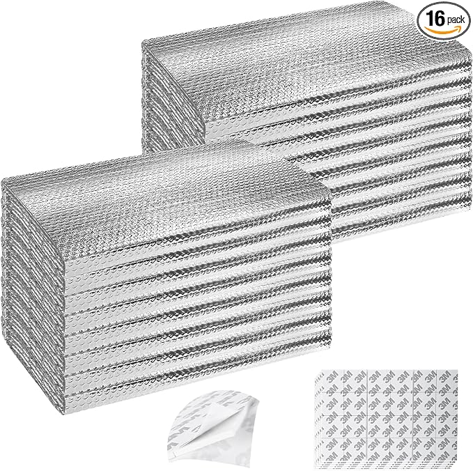 Garage Door Insulation Kit 16P Double Bubble Window Heat Insulation Panels, 3MM 16x8FT Reflective Aluminum Foil Summer/Winter Barrier Insulation Sheets with 120 Tapes for Garage Attic Wall(24x48)