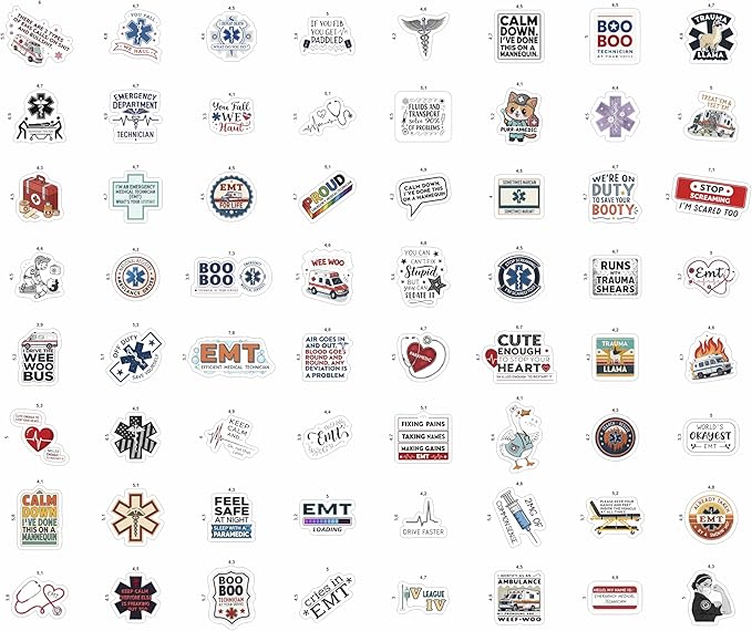 100Pcs Emergency Medical Technician Stickers for Water Bottle - Funny EMT Stickers and Decals - EMT Gifts, Party Decorations - Gift for Women & Men
