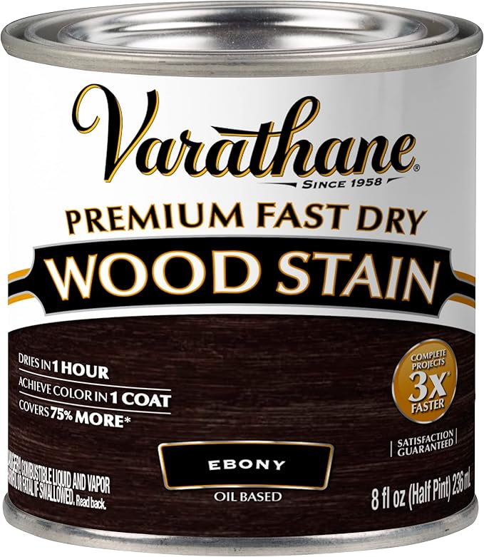 Varathane Premium Fast Dry Wood Stain | 1 Hour Dry Time | 1 Coat Color | Interior Wood Stain | Furniture, Cabinets, Doors, Trim | Half Pint | Ebony