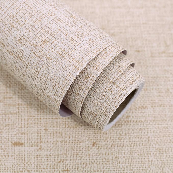 Beige Grasscloth Peel and Stick Wallpaper Textured 15.7in x 787.4in | Faux Linen Wallpaper Peel and Stick Vintage Grasscloth Contact Paper Self Adhesive Removable Contact Paper for Bedroom Vinyl