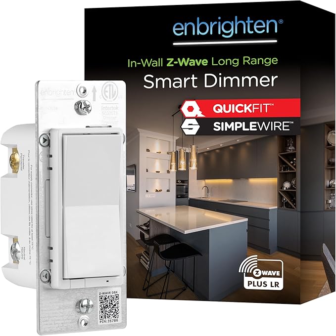 Enbrighten 800 Series Z-Wave Paddle Dimmer, Long Range 800LR, Quick Fit, Simple Wire, Direct 3-Way (No Add-On Switch Needed), Smart Hub Required, Compatible with Alexa, Google Home, 76593