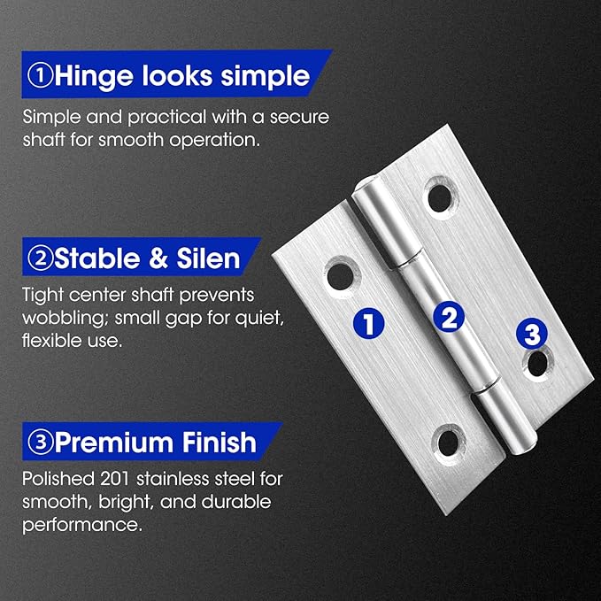 20 PCS 2 inches Door Hinge Cabinet Door Hinges Stainless Steel Butt Hinges Home Furniture Hinges Bisagras for Door, Window, Case Lid, Wooden Box Chest with 120 Mounting Screws, Silver