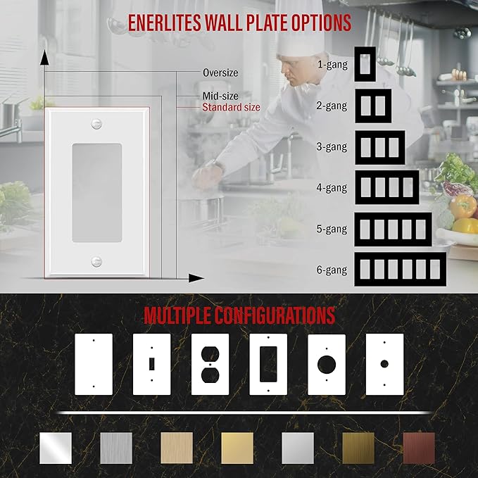 ENERLITES Decorator Switch Metal Wall Plate, Outlet Cover, Corrosion Resistant, Standard Size 1-Gang 4.50" x 2.76", Powder Coated Stamped Steel, 7731-WG, White Gloss