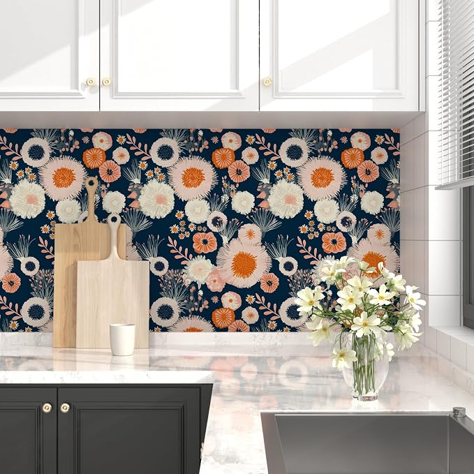 Vintage Blue/Pink Boho Floral Peel and Stick Wallpaper 17.5"x393" | Self Adhesive/Removable/Waterproof/Thick Vinyl Contact Paper for Bathroom Bedroom Shelf Cabinet Drawer,Prepasted,Easy Peel
