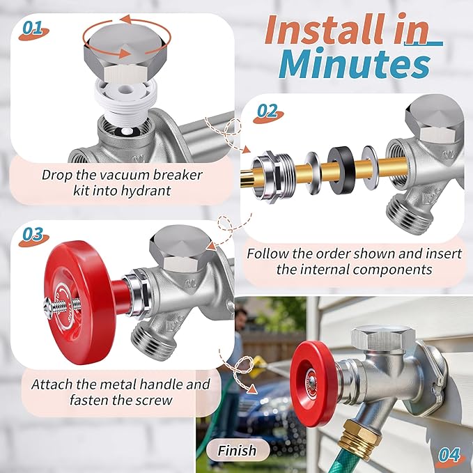 Outdoor Faucet Repair Kit, ASSE 1019-A Metal Vacuum Breaker and Handle Kit, Anti Siphon Frostproof Valve Replacement, Wall Hydrant Fix for Leaks and Frozen Pipes, Outside Faucet Repair