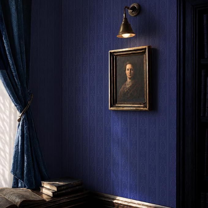 Navy Blue 3D Embossed Textured Peel Stick Wallpaper 17.3"x120" | Removable Renter Friendly Contact Paper, Waterproof Self Adhesive Wallpaper for Bedroom, Bathroom, Decor