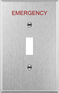 ENERLITES Toggle Light Switch Metal Cover Plate with Emergency Label, Stainless Steel Wall Plate, Corrosion Resistant, Mid-Size 1-Gang 4.88" x 2.11", 430 Stainless Steel, 7711M-E, Silver