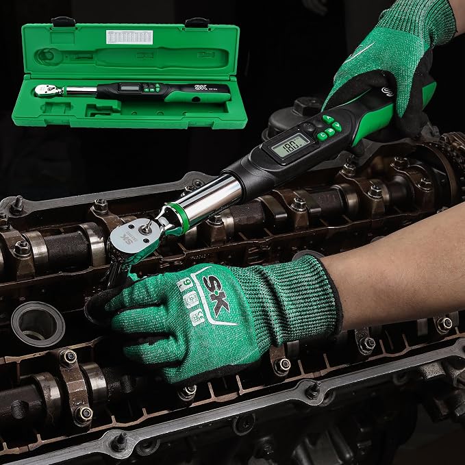 SK 3/8" Drive Digital Torque Wrench, 6.8 to 135 N-M, LED Display | Torquimetro, Four Units of Measure & Flash Notification