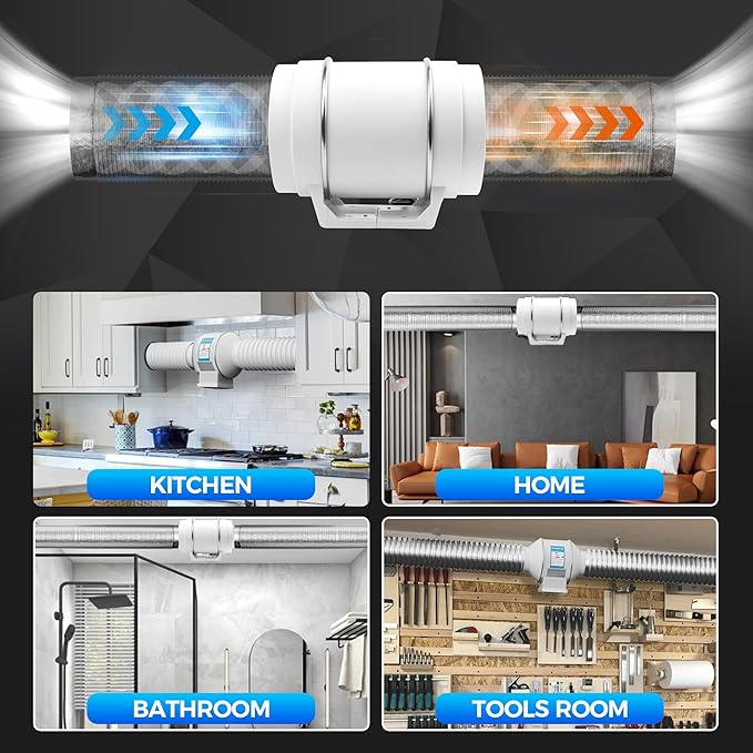 Voltset 8 Inch Duct Fan, Inline Ventilation Exhaust Fan, 740 CFM Duct Intake High Efficiency Air Fan for Vent Bathroom, Kitchen, Grow Tent, Hydroponics, 3D Printer