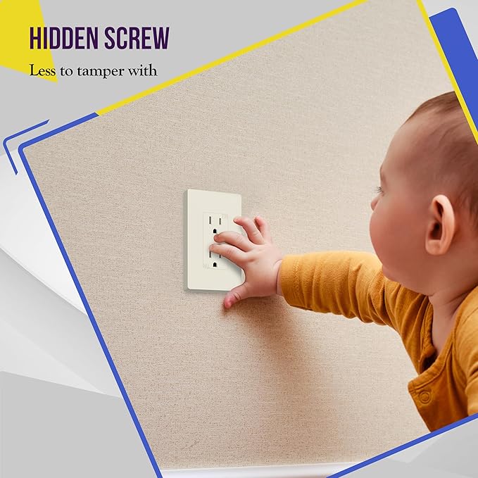 ENERLITES Screwless Decorator Wall Plate Child Safe Outlet Cover, Glossy Finish, Size 1-Gang 4.68" H x 2.93" L, Unbreakable Polycarbonate Thermoplastic, SI8831-LA-10PCS, Light Almond (10 Pack)