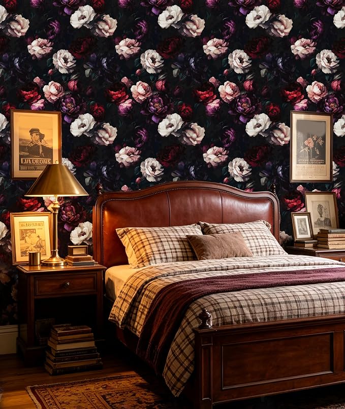 ILHIIOR Dark Floral Peel and Stick Wallpaper 17.5 x 118 Inches | Leaf Removable Self Adhesive Waterproof Contact Paper, Renter Friendly Decor for Cabinets, Drawers & Bedroom Walls